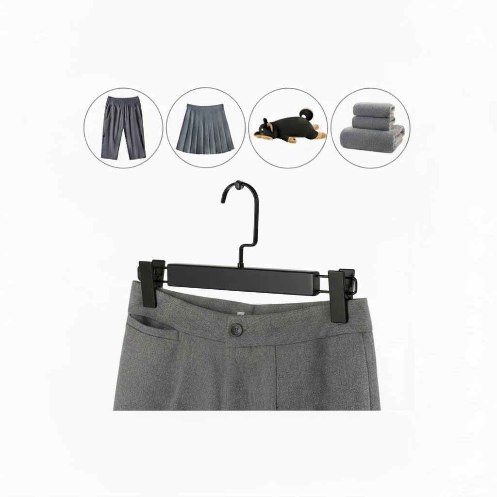 Siyah Ahşap Mandallı Pantolon Askısı Etek Askısı Özel Seri Siyah Lama Kancalı