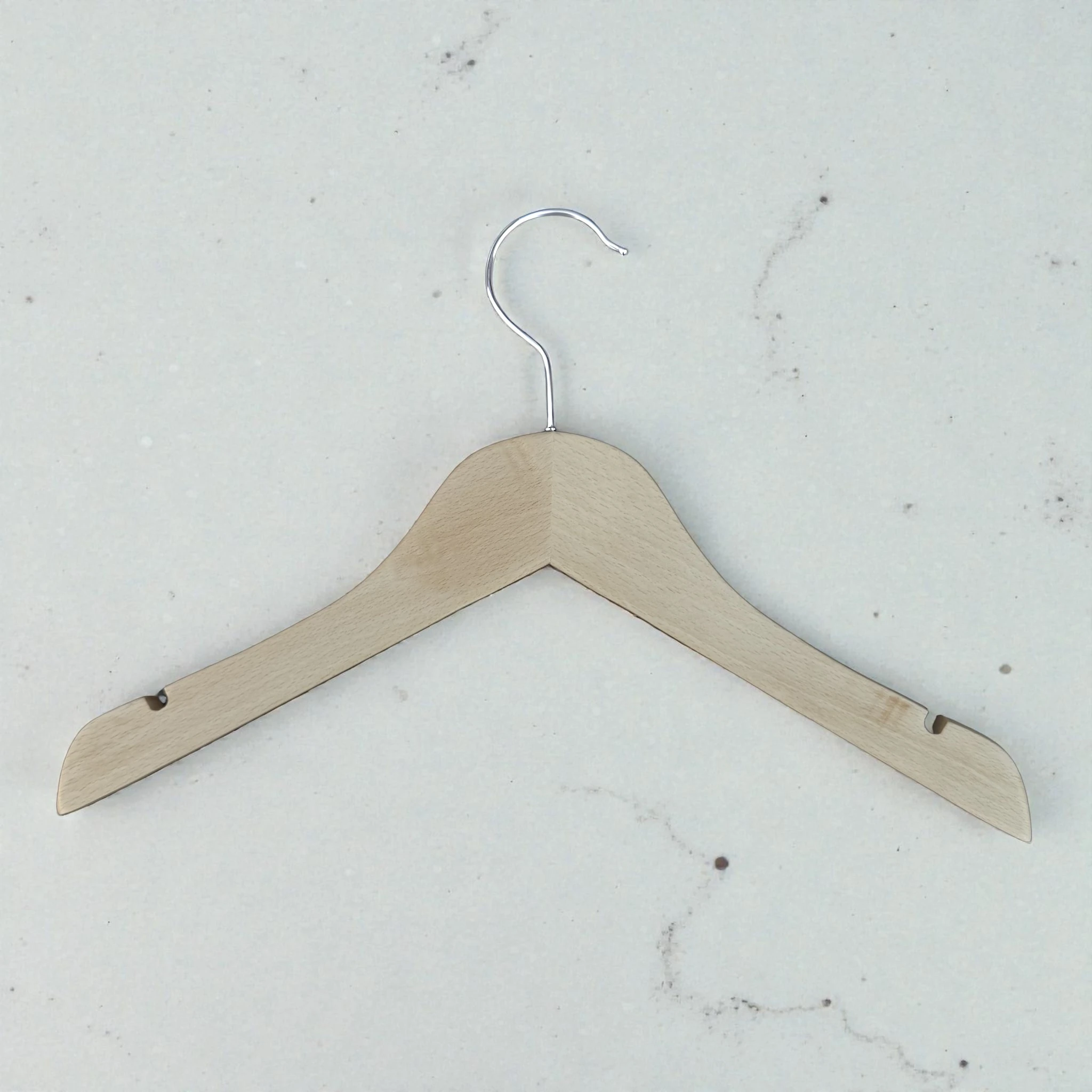 Naturel Ahşap Çocuk Ve Bebek Elbise-Pantolon Askısı Standart Kanca - Gümüş