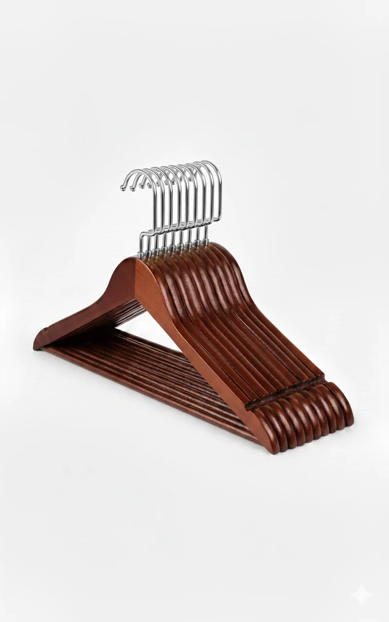 Ceviz Ahşap Gümüş Lama Kancalı Elbise Pantolon Askısı