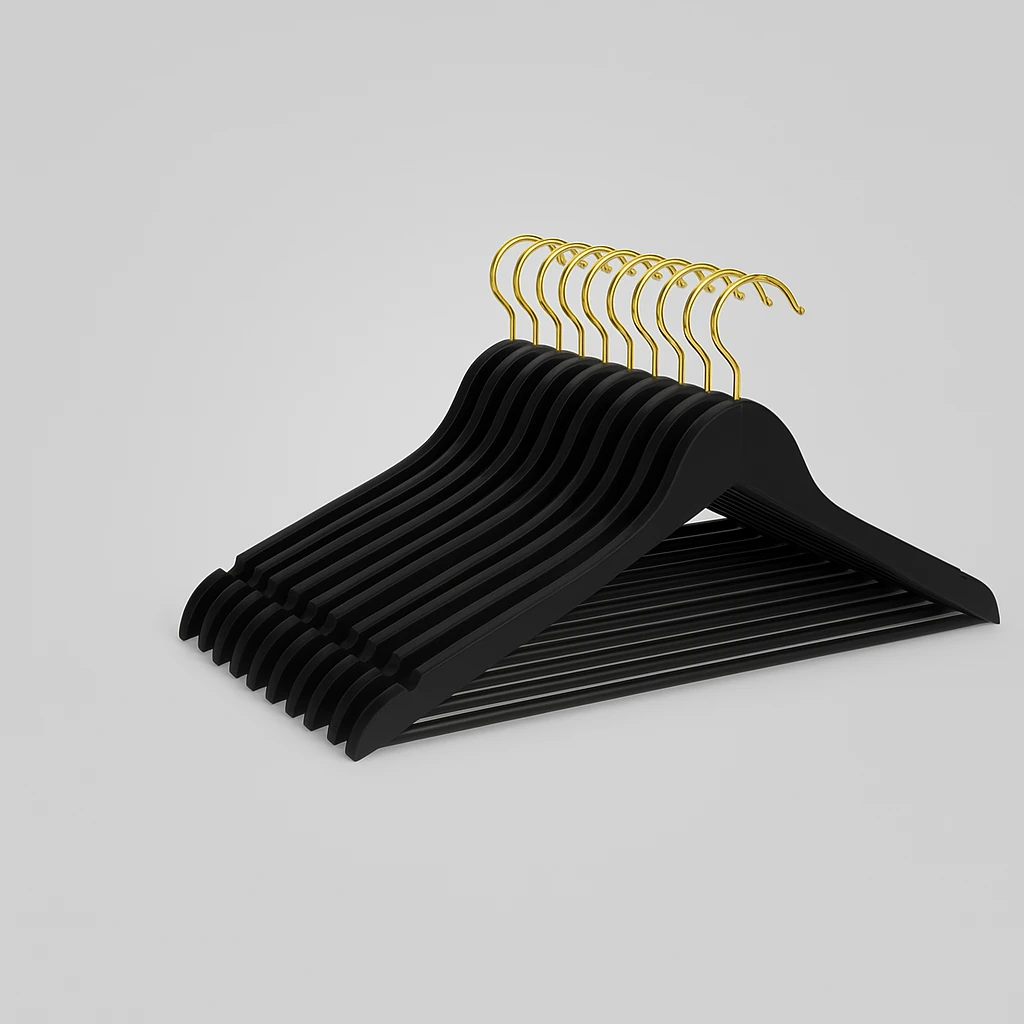 Siyah Ahşap Gold Kancalı Elbise Pantolon Askısı