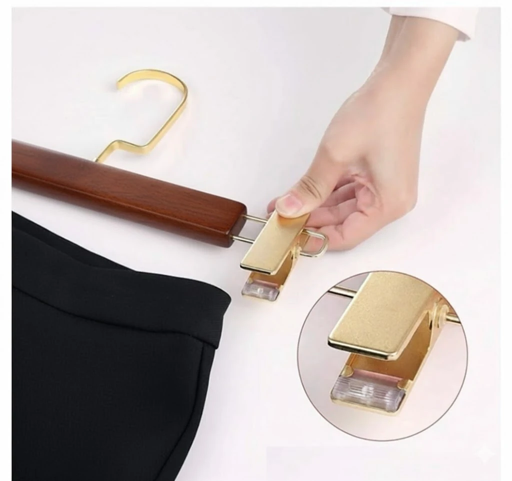 Ceviz Ahşap Gold Lama Kancalı Pantolon Etek Askısı 10 Adet