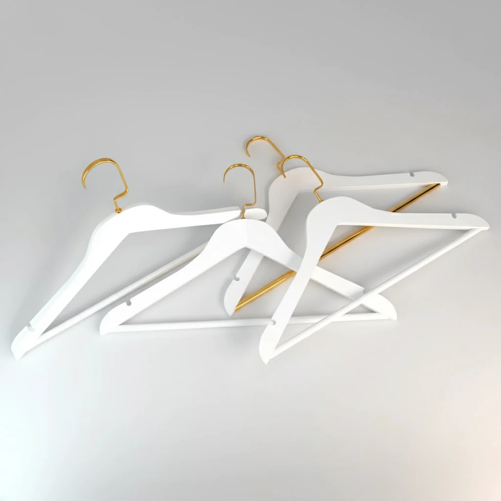 Beyaz Ahşap Gold Lama Kancalı Elbise Pantolon Askısı