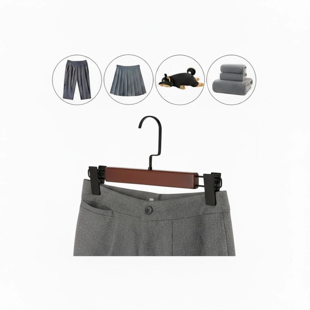 Ceviz Ahşap Siyah Lama Kancalı Pantolon Etek Askısı