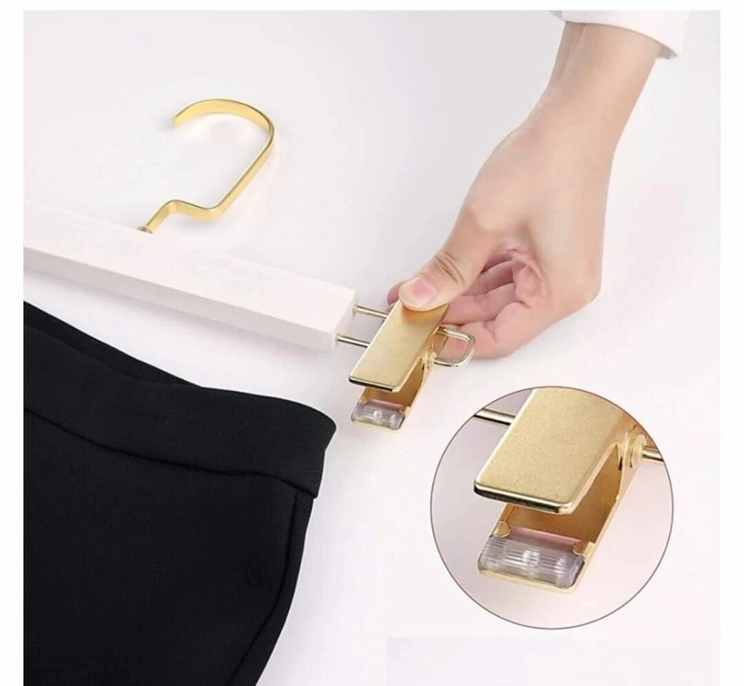 Beyaz Ahşap Mandallı Pantolon Askısı Etek Askısı Özel Seri Gold Lama Kancalı