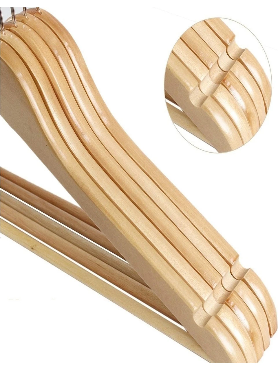 Naturel Ahşap Elbise ve Pantolon Askısı Klasik Gümüş Kanca