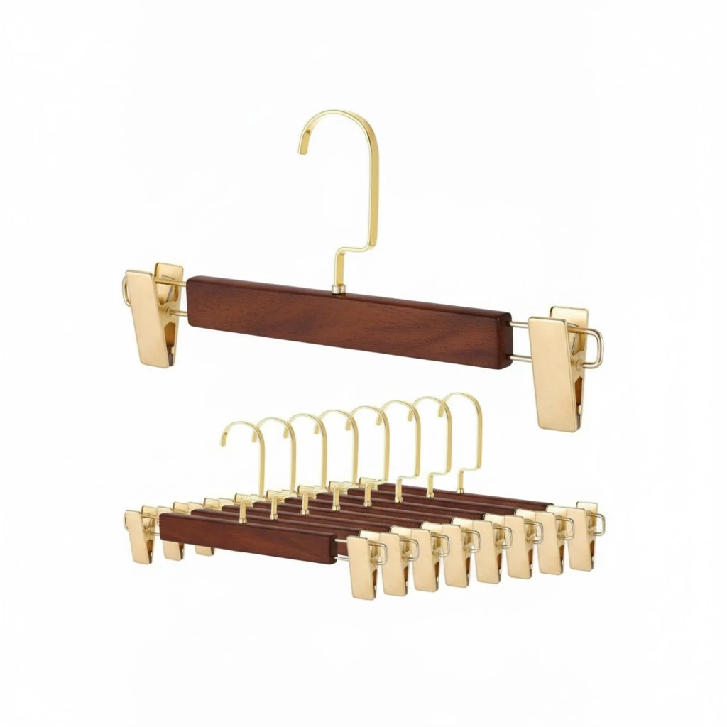 Ceviz Ahşap Gold Lama Kancalı Pantolon Etek Askısı 10 Adet