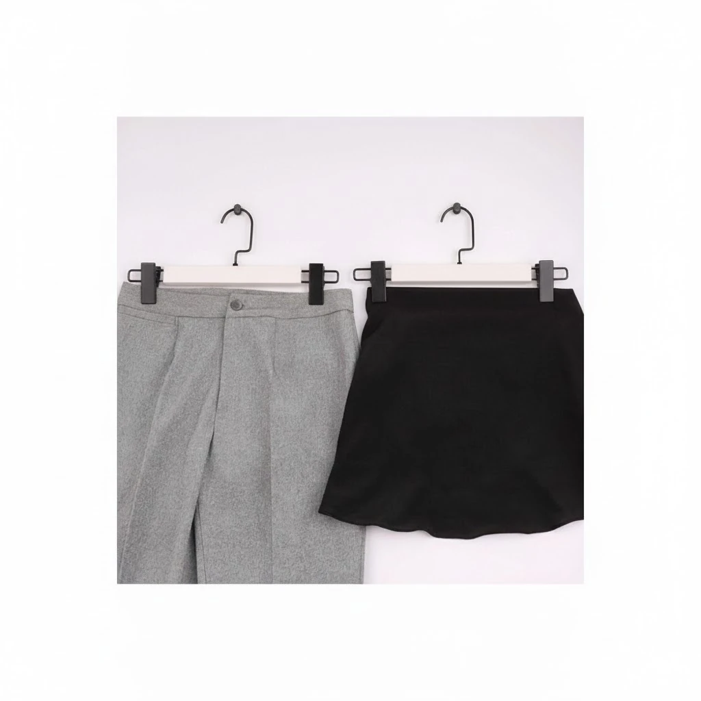 Beyaz Ahşap Mandallı Pantolon Askısı Etek Askısı Özel Seri Siyah Lama Kancalı