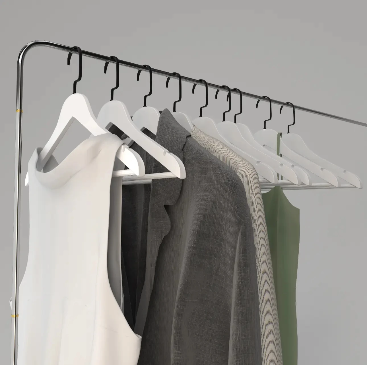 Beyaz Ahşap Siyah Lama Kancalı Elbise Pantolon Askısı