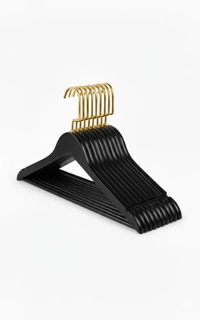 Siyah Ahşap Gold Lama Kancalı Elbise Pantolon Askısı