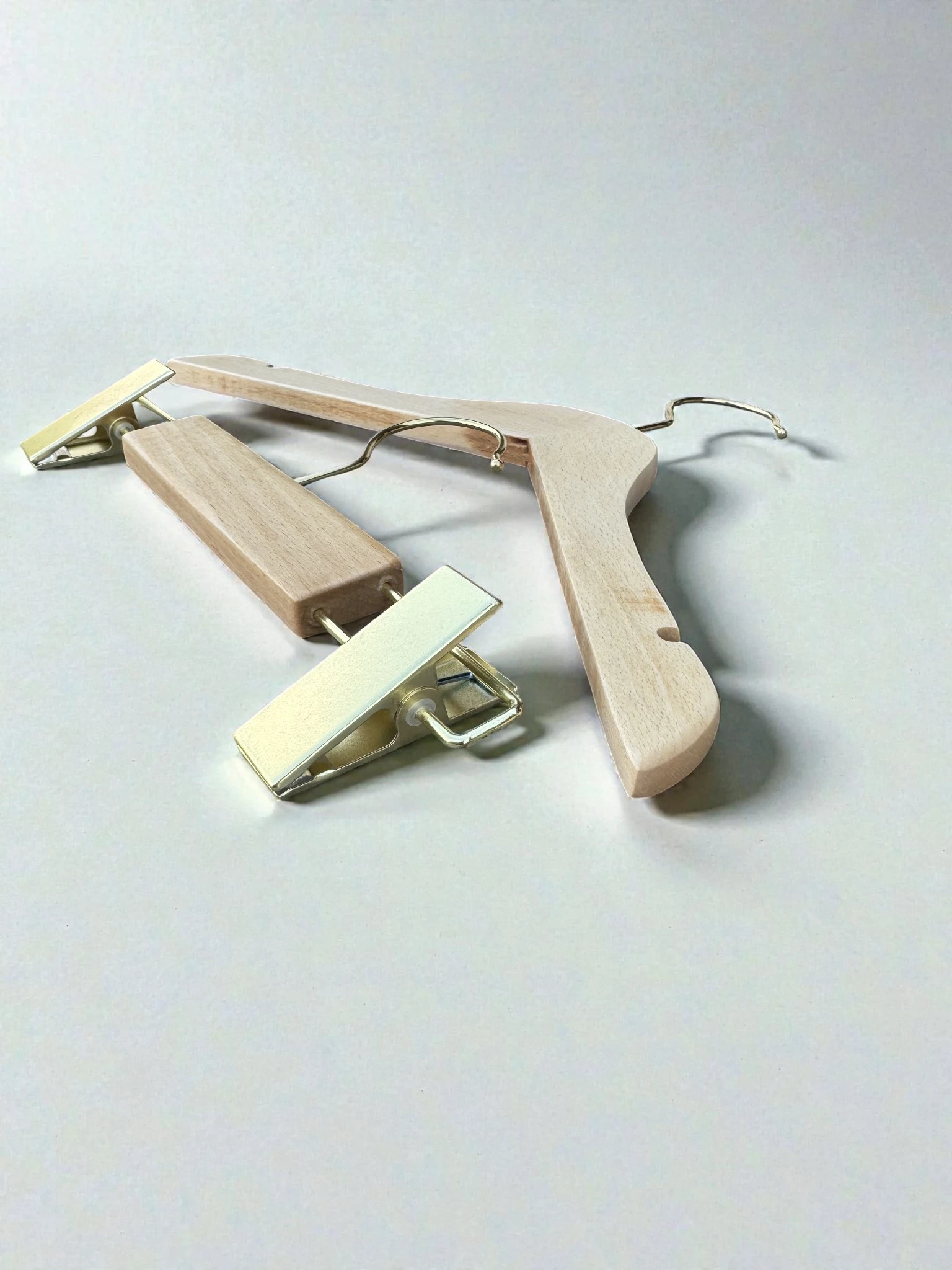 Naturel Ahşap Bebek & Çocuk Elbise ve Pantolon Askı Seti Gold Standart Kanca