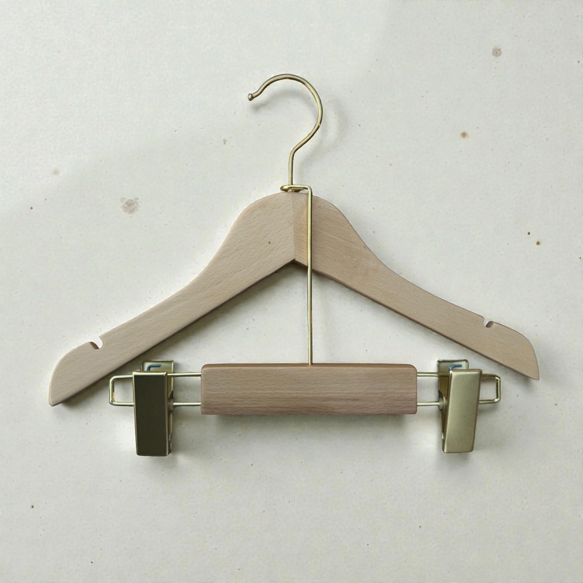 Naturel Ahşap Uzun Tel Gold Kancalı Bebek&Çocuk Takım Askısı