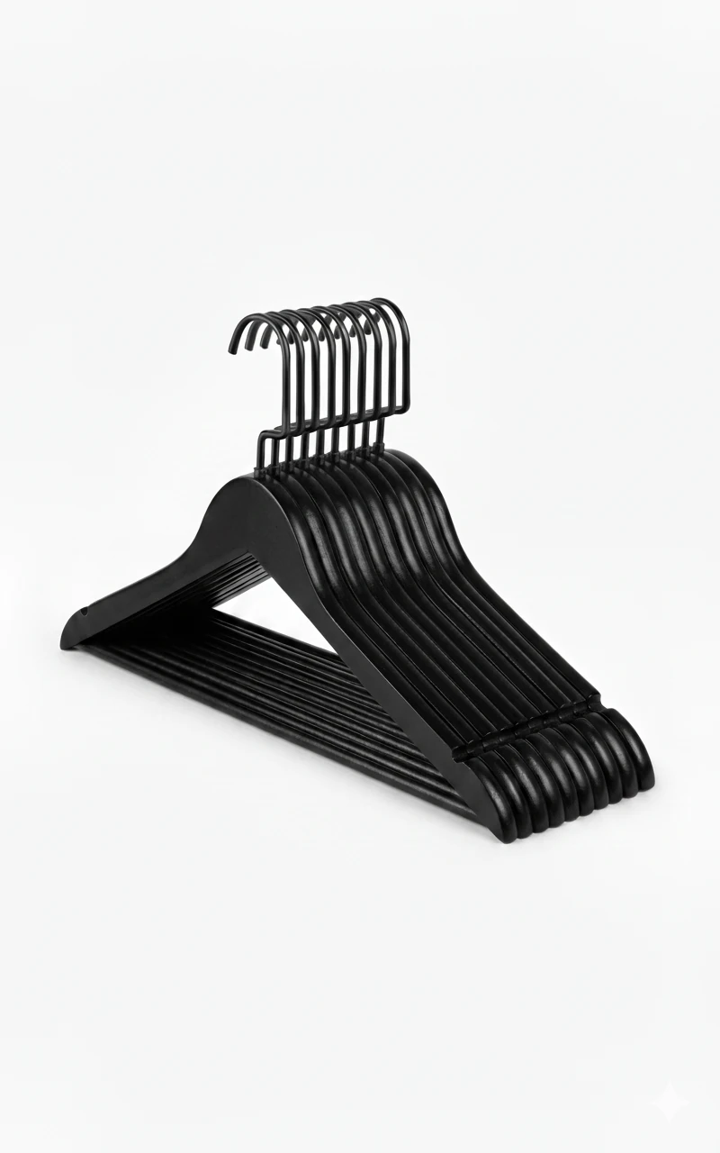 Siyah Ahşap Siyah Lama Kancalı Elbise Pantolon Askısı