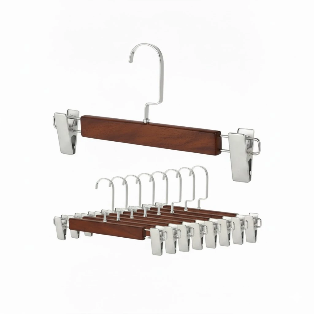 Ceviz Ahşap Gümüş Lama Kancalı Pantolon Etek Askısı