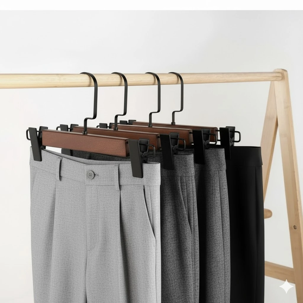 Ceviz Ahşap Siyah Lama Kancalı Pantolon Etek Askısı