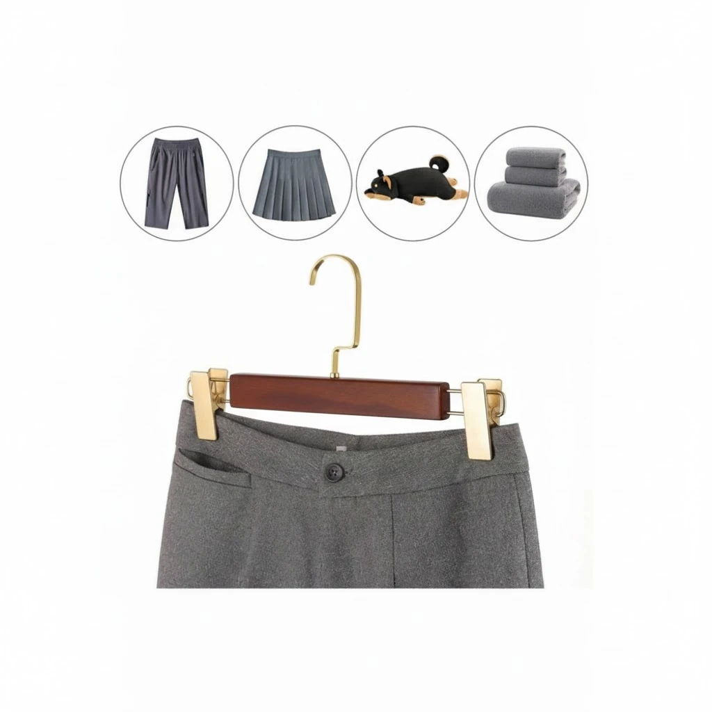 Ceviz Ahşap Gold Lama Kancalı Pantolon Etek Askısı 10 Adet