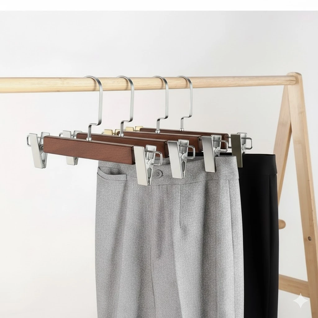 Ceviz Ahşap Gümüş Lama Kancalı Pantolon Etek Askısı