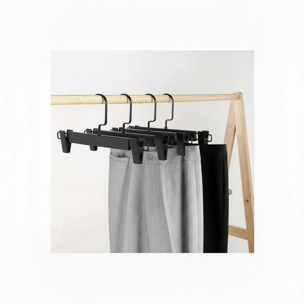 Siyah Ahşap Mandallı Pantolon Askısı Etek Askısı Özel Seri Siyah Lama Kancalı