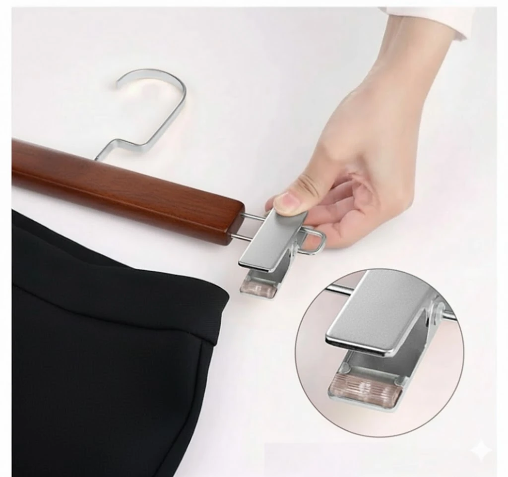 Ceviz Ahşap Gümüş Lama Kancalı Pantolon Etek Askısı