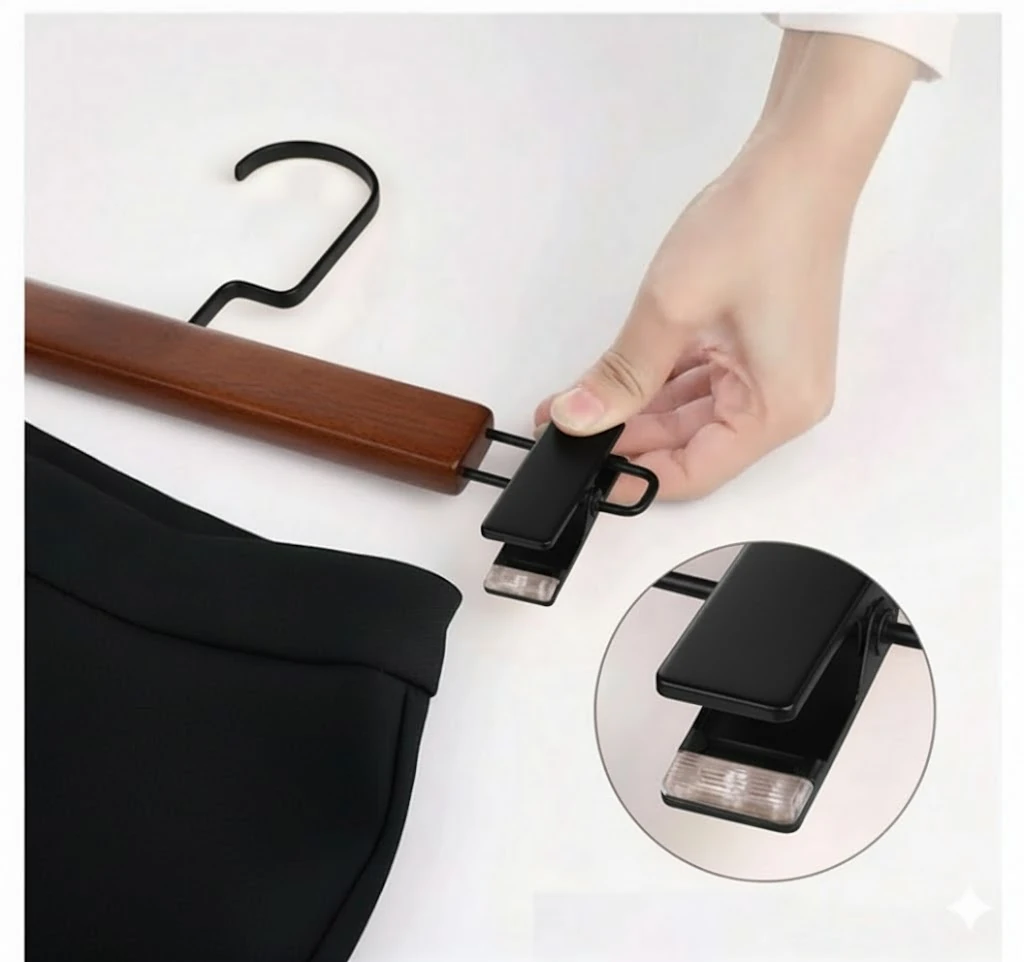 Ceviz Ahşap Siyah Lama Kancalı Pantolon Etek Askısı