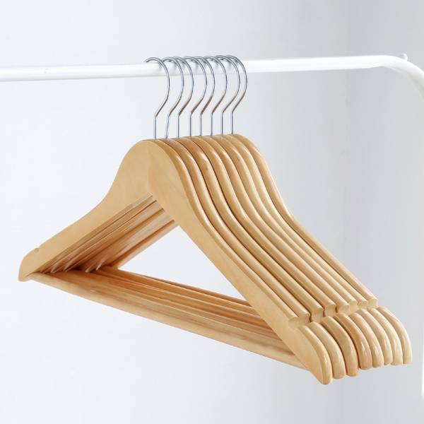 Naturel Ahşap Elbise ve Pantolon Askısı Klasik Gümüş Kanca