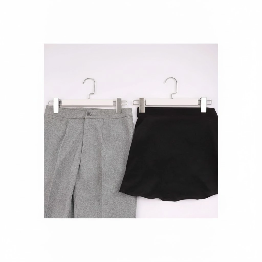 Beyaz Ahşap Mandallı Pantolon Askısı Etek Askısı Özel Seri Gümüş Lama Kancalı