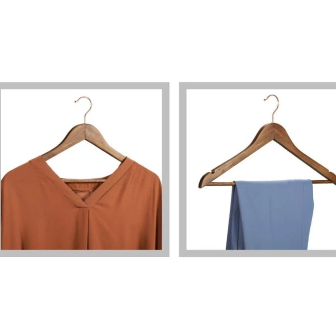 Ceviz Ahşap Gold Kancalı Elbise Pantolon Askısı