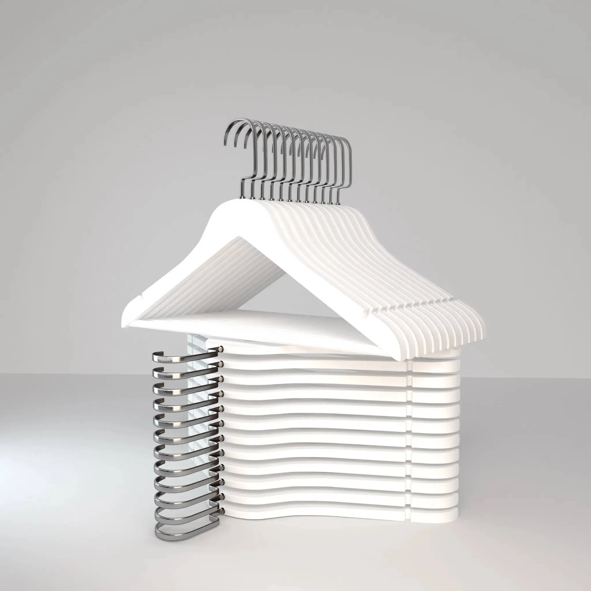 Beyaz Ahşap Gümüş Lama Kancalı Elbise Pantolon Askısı