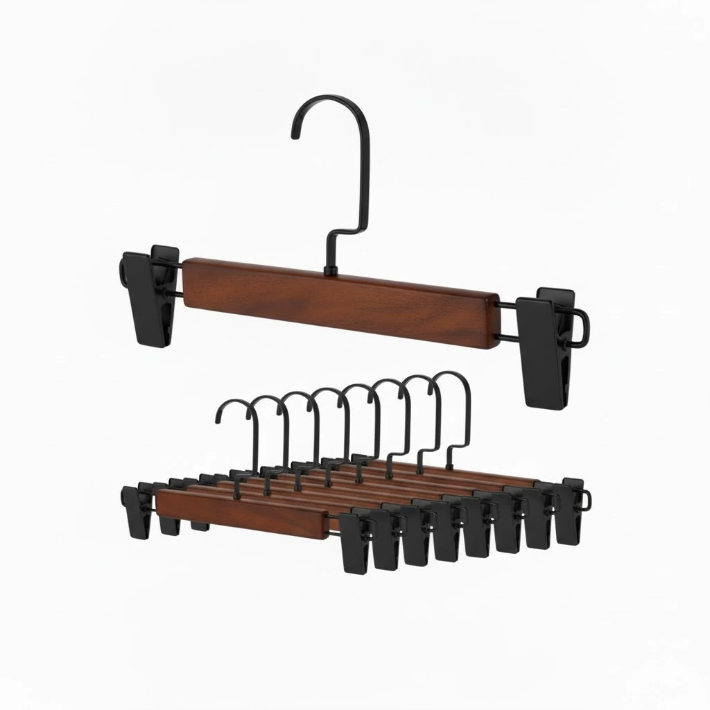 Ceviz Ahşap Siyah Lama Kancalı Pantolon Etek Askısı