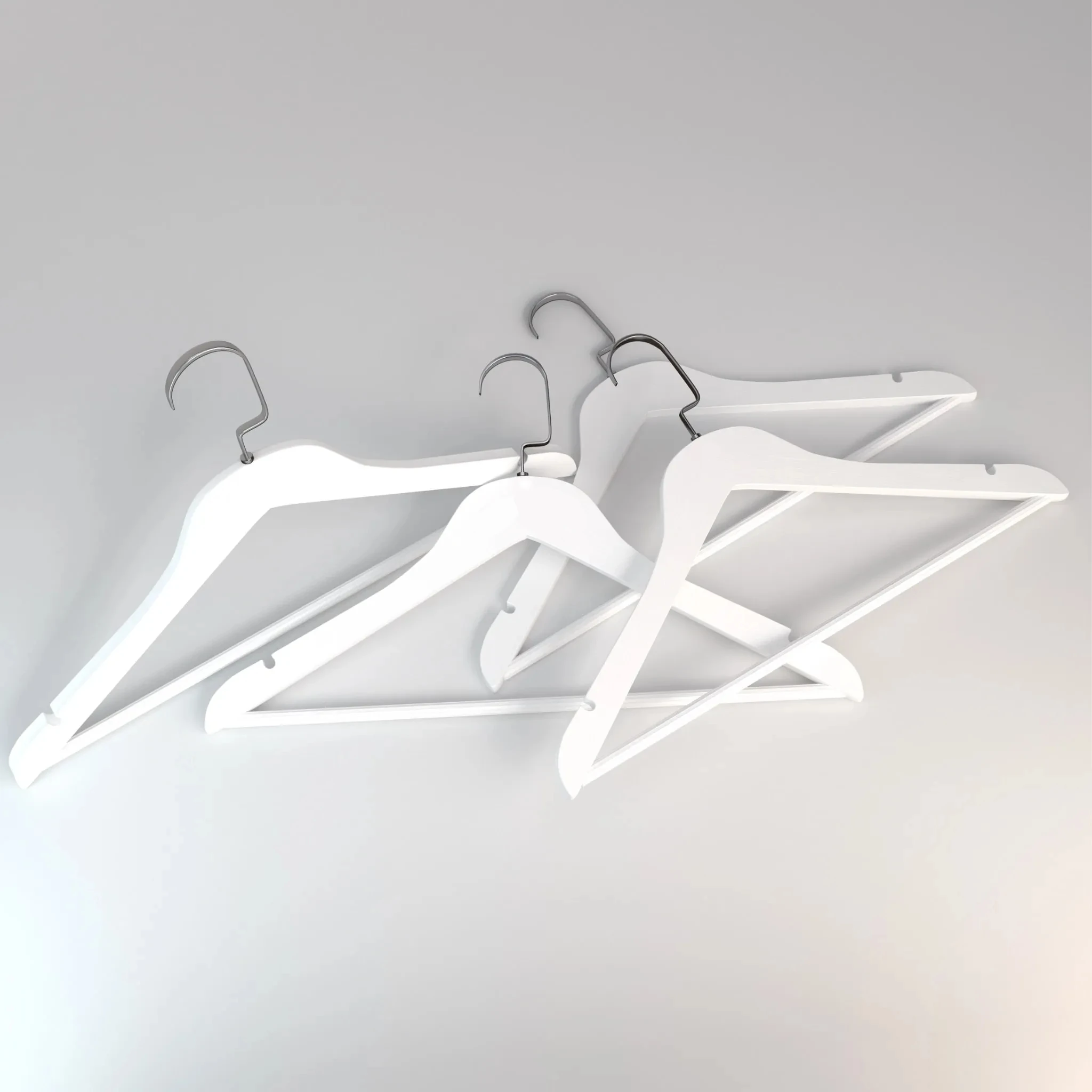 Beyaz Ahşap Gümüş Lama Kancalı Elbise Pantolon Askısı