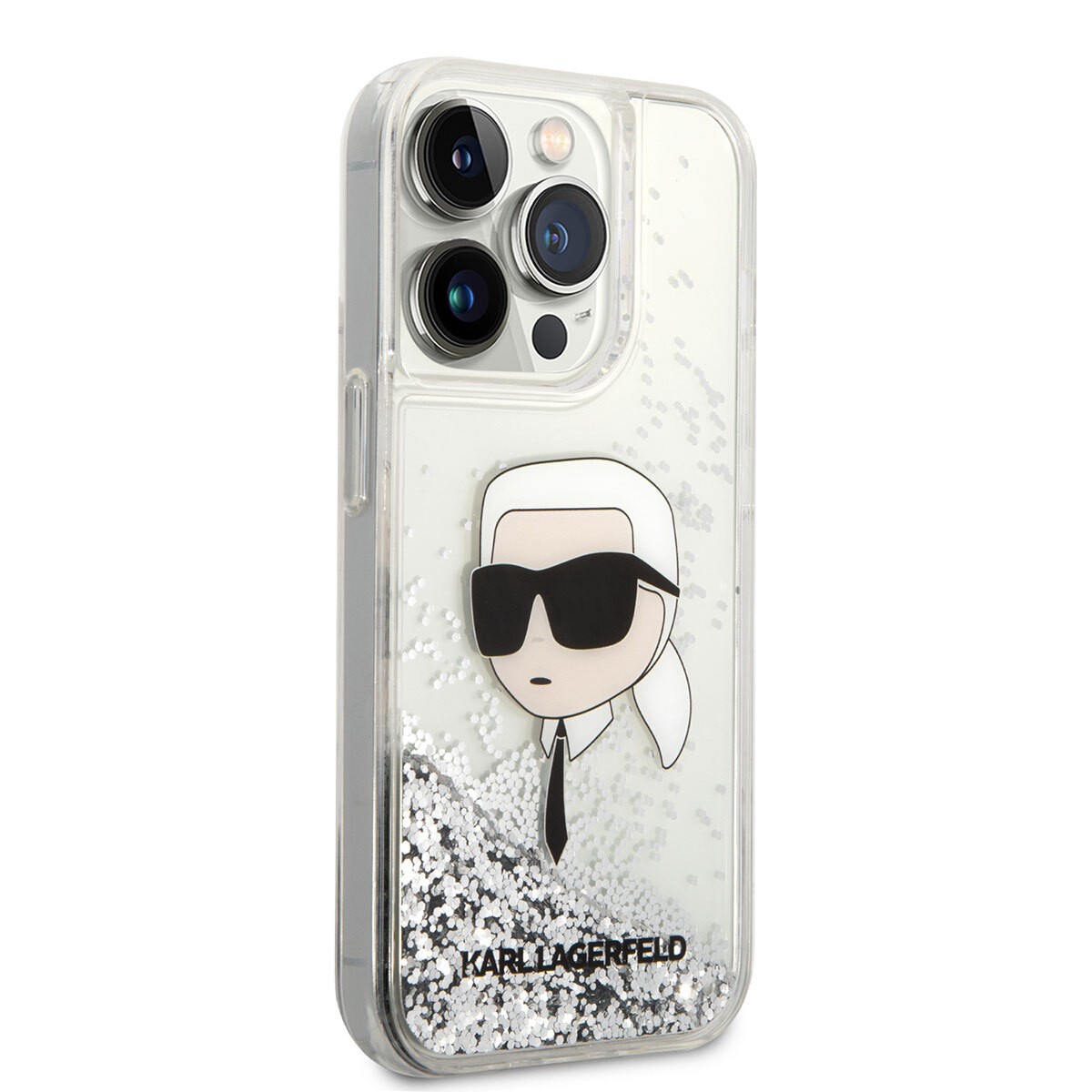 Apple iPhone 14 Pro Max Kılıf Karl Lagerfeld Sıvılı Simli Karl Head Dizayn Kapak