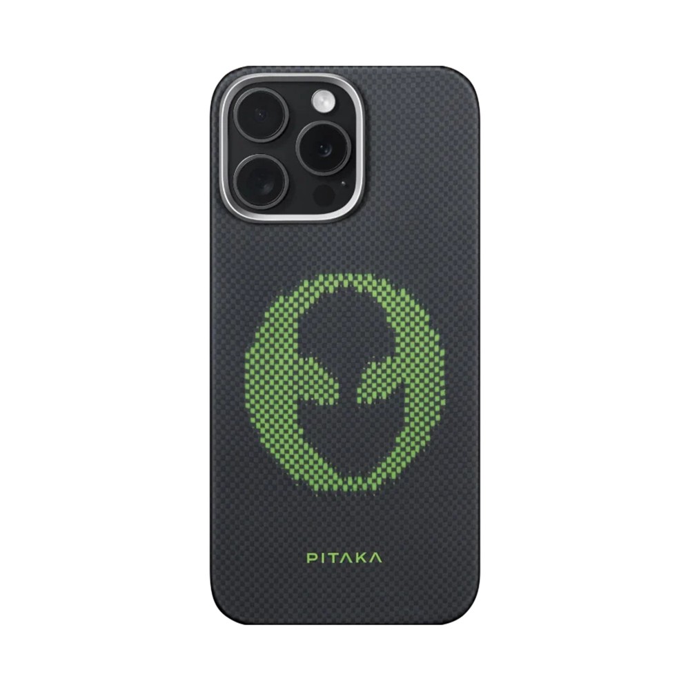 Apple iPhone 15 Pro Kılıf Magsafe Şarj Özellikli Lumintex Teknolojili Fosforlu Aramid Fiber Pitaka Tactile Woven Aries Serisi Kapak