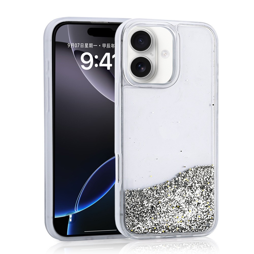 Apple iPhone 16 Kılıf Sıvılı Simli Şeffaf Arka Yüzey Zore Keto Silikon Kapak