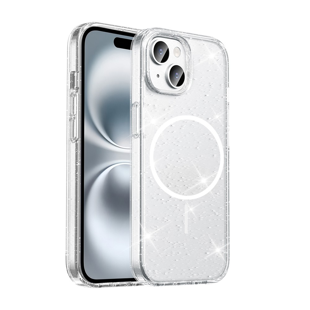 ​Apple iPhone 15 Plus Kılıf M-safe Şarj Özellikli Parlayan Simli Saydam Renkli Zore Maris Kapak