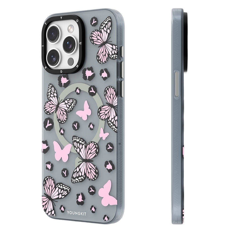 Apple iPhone 14 Pro Max Kılıf Magsafe Şarj Özellikli Kelebek Desenli Youngkit Shadow Dance Serisi Kapak