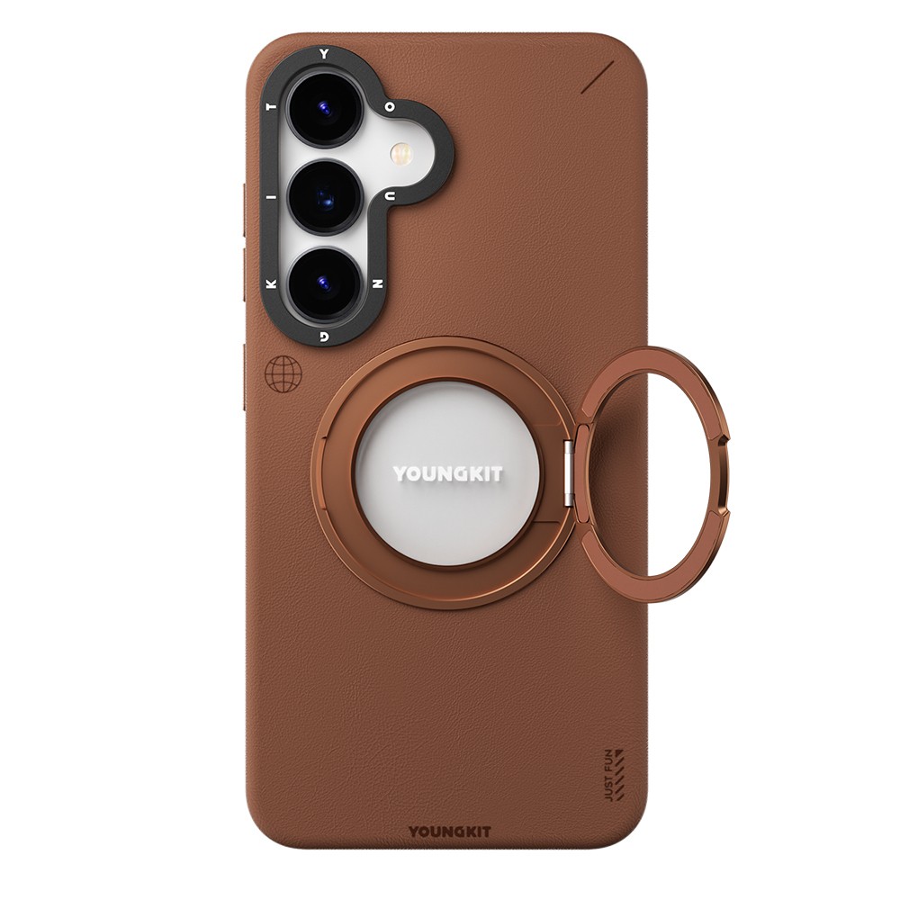 Galaxy S25 Kılıf Magsafe Şarj Özellikli 360° Standlı Basit Mat Deri Desenli Youngkit Tech Leather Serisi Kapak