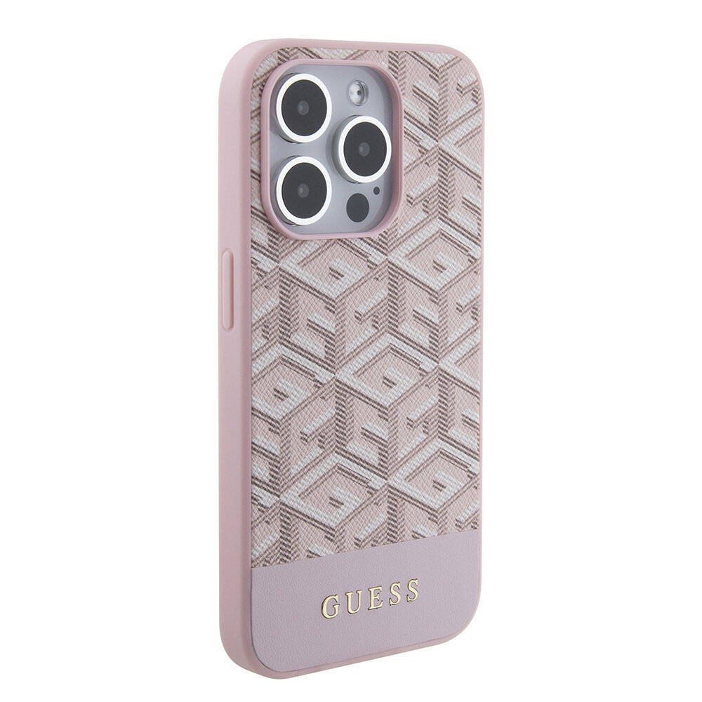Apple iPhone 15 Pro Kılıf Guess Orjinal Lisanslı Magsafe Şarj Özellikli Yazı Logolu GCube Desenli Kapak