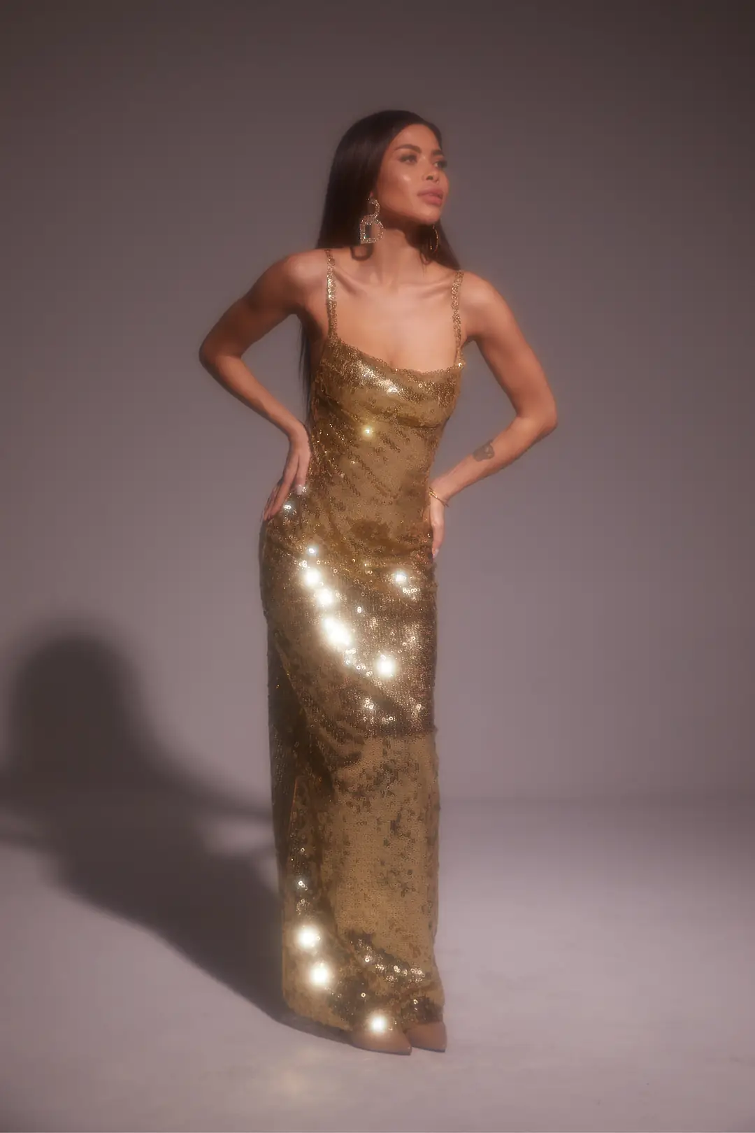 Shawl collar layered dress with gold metallic hints main image 0