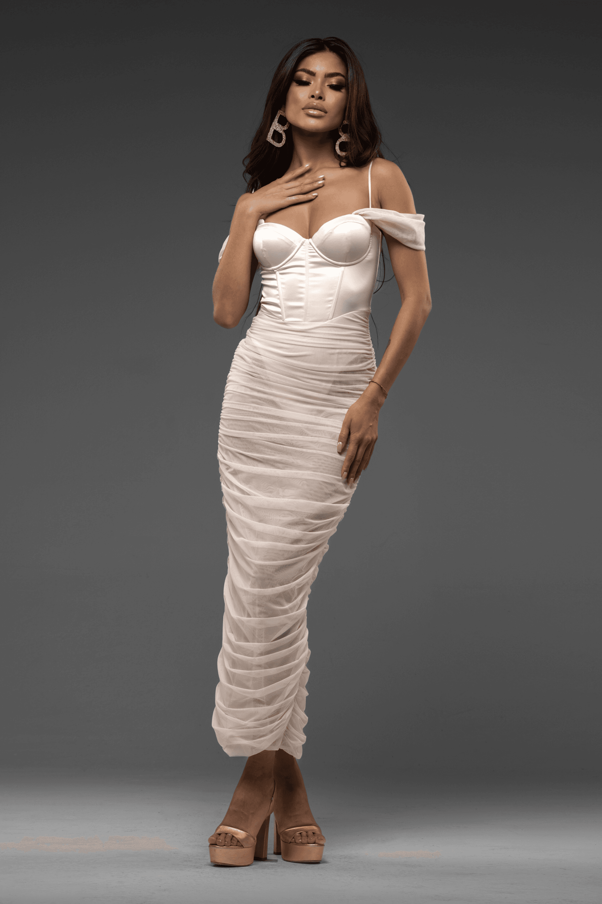 Sheer mesh underwired maxi dress in white