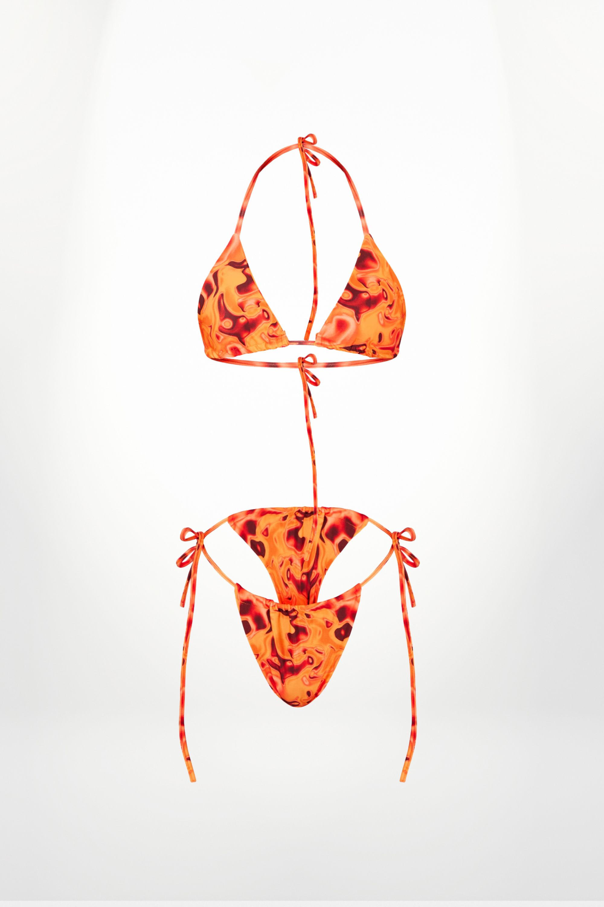 Orange patterned triangle bikini set