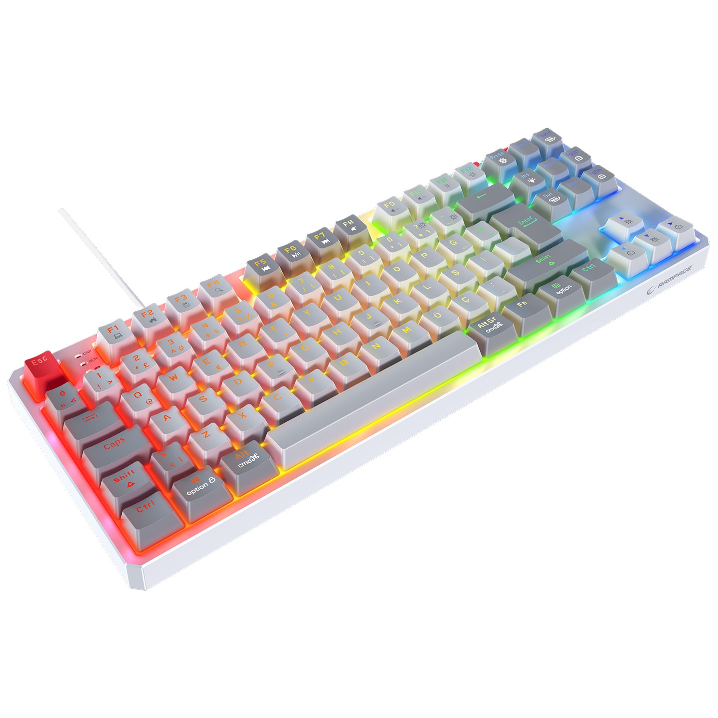 Rampage YORU TKL Beyaz/Gri Type-C Bağlantılı OUTEMU Red Swich Q Mekanik Gaming Oyuncu Klavye RGB