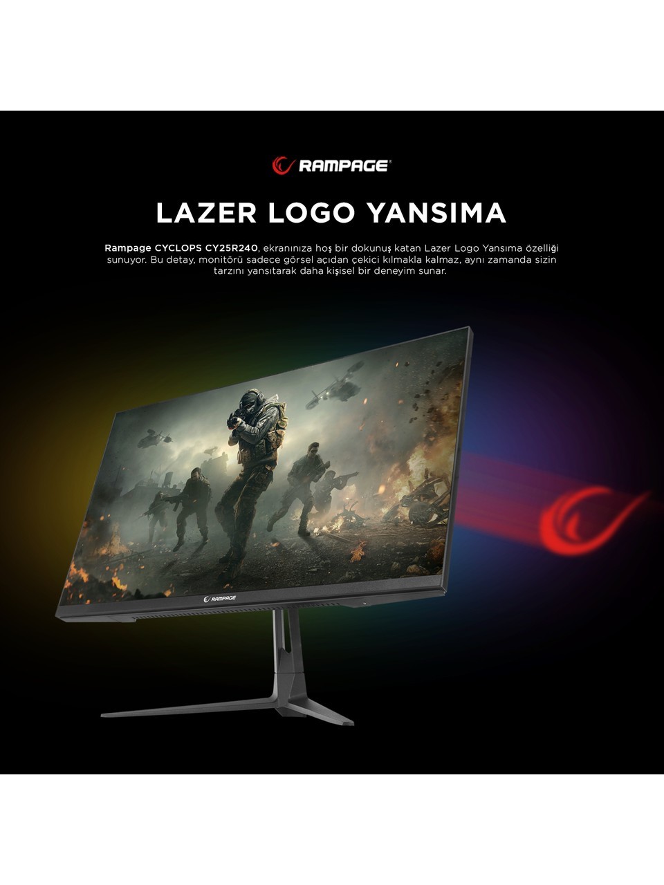 Rampage Cyclops CY25R240 25 240Hz 1ms Boe Va Full Hd Hdr Freesync Logo Yansıtma Rgb Pc Flat Oyuncu Monitörü