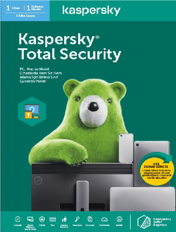 Kaspersky Total Security 2024-1 Bilgisayar 1 Yıl Türkçe