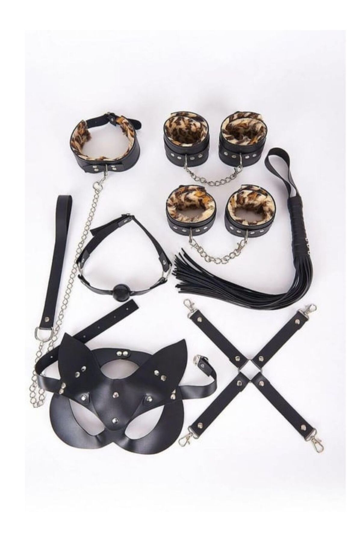 Deri Harness Leopar Set 7 Parça Fantazi Seti