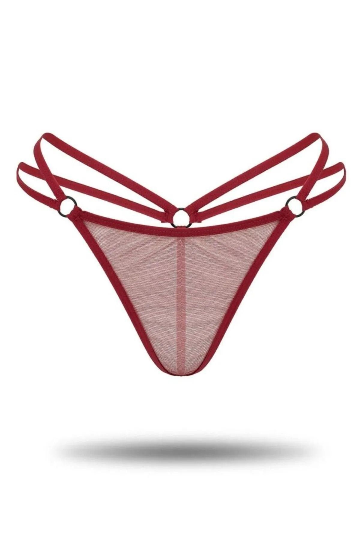 Kadın 3'lü Tül Tanga - Fantezi Külot Seksi String- Bordo/Mor/Siyah (L-XL)