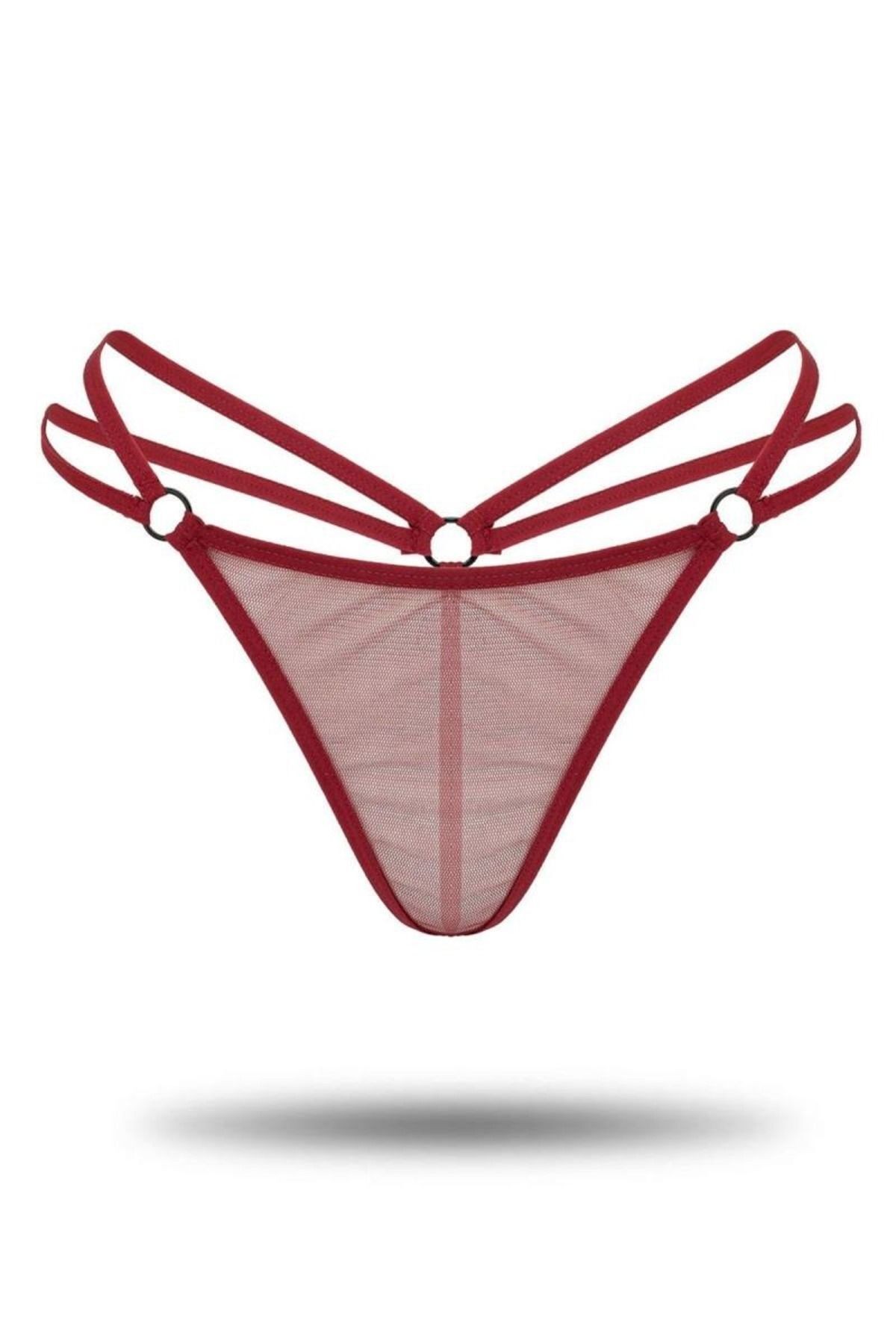 Bordo  Seksi Tül Tanga - Fantezi Tanga String