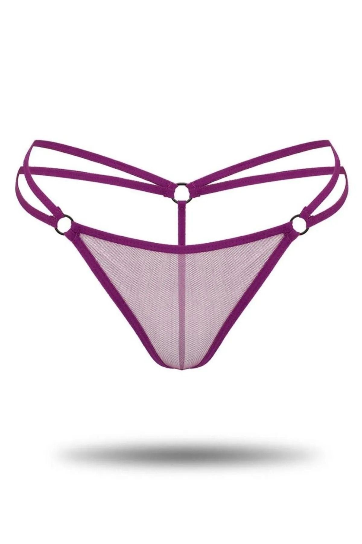 Kadın 3'lü Tül Tanga - Fantezi Külot Seksi String- Bordo/Mor/Siyah (L-XL)