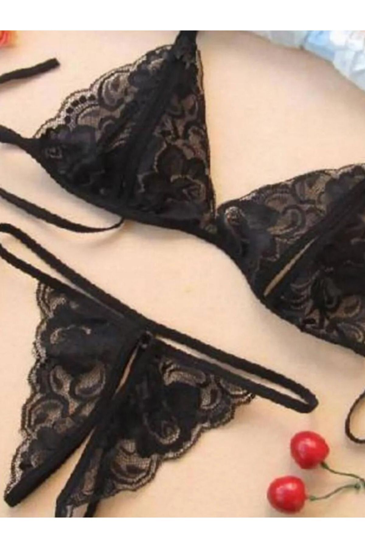 Siyah Dantel Fantazi Sütyen Takım - Seksi Iç Giyim Seti
