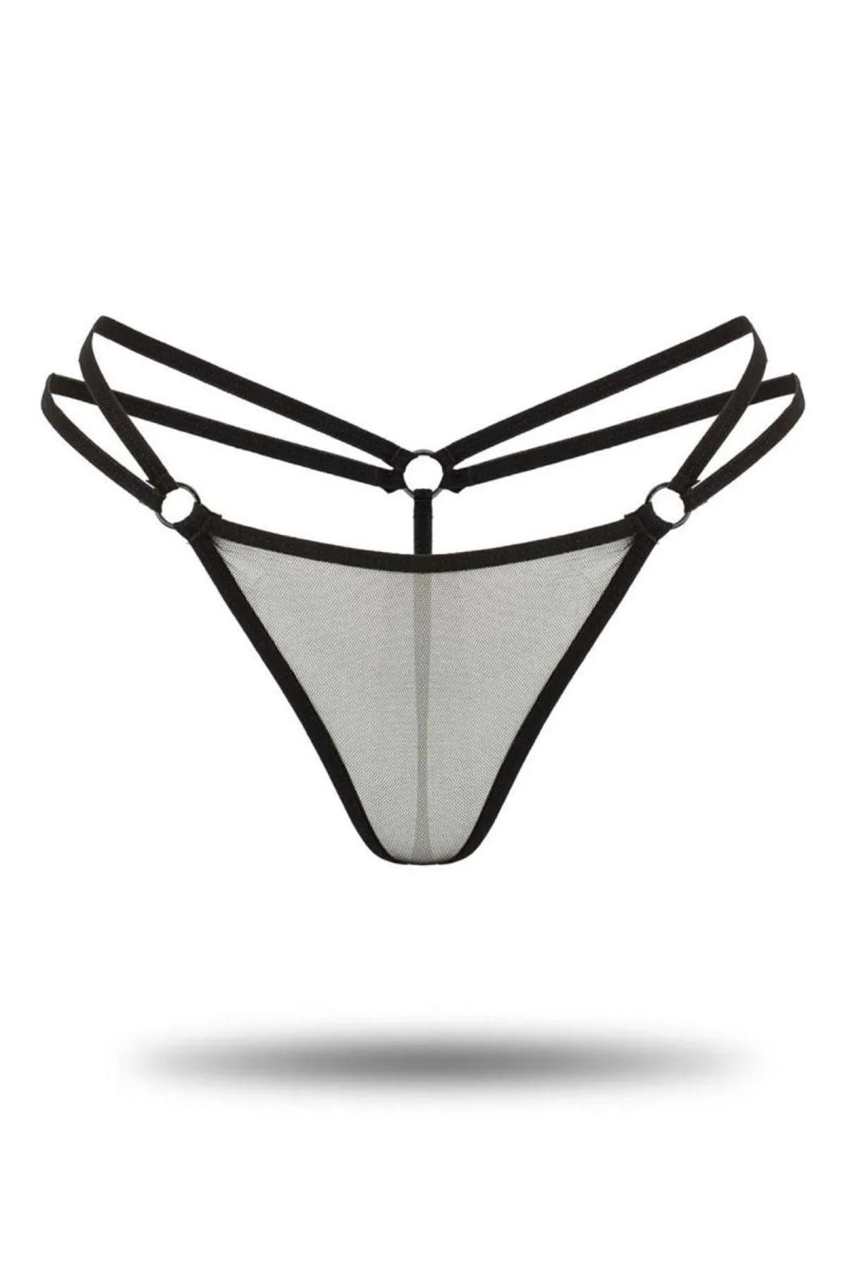 Kadın 3'lü Tül Tanga - Fantezi Külot Seksi String- Bordo/Mor/Siyah (L-XL)