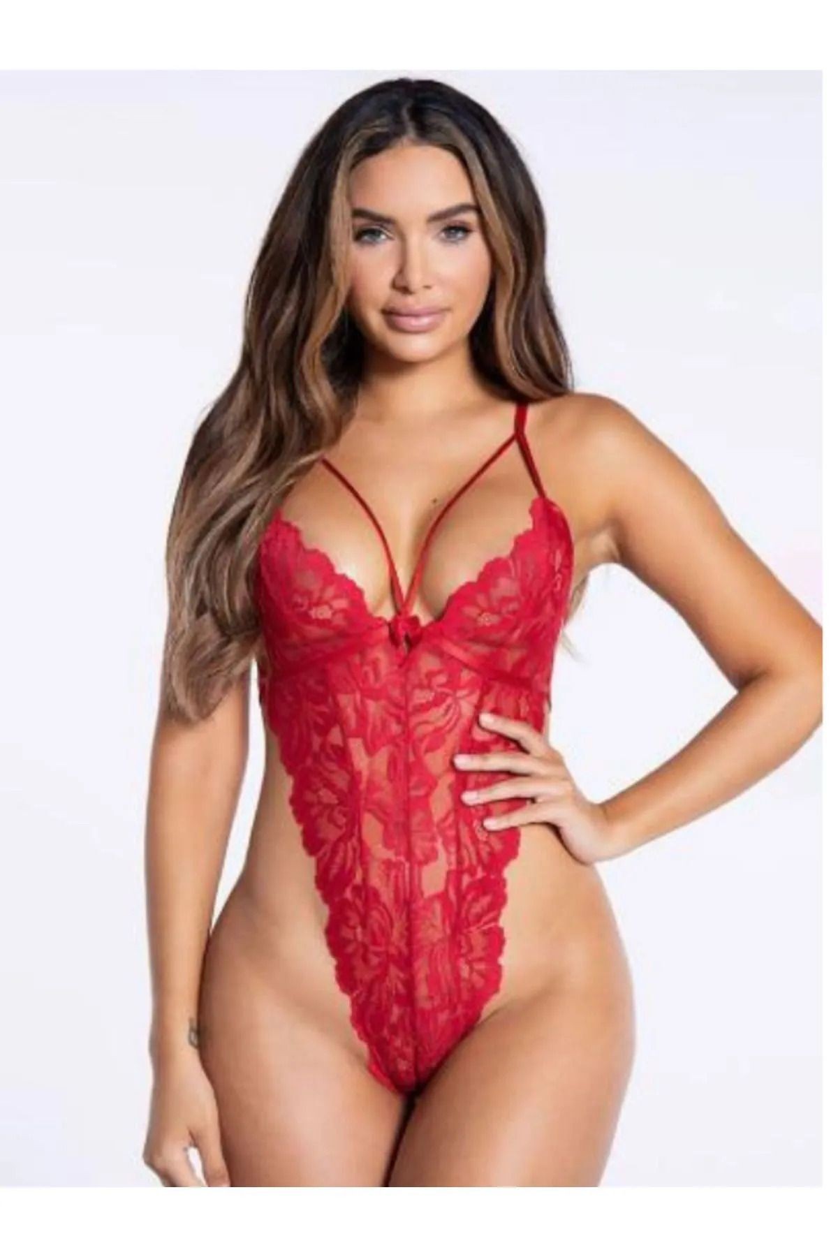 Kırmızı Dantelli Babydoll - Fantezi Ip Detaylı Bodysuit