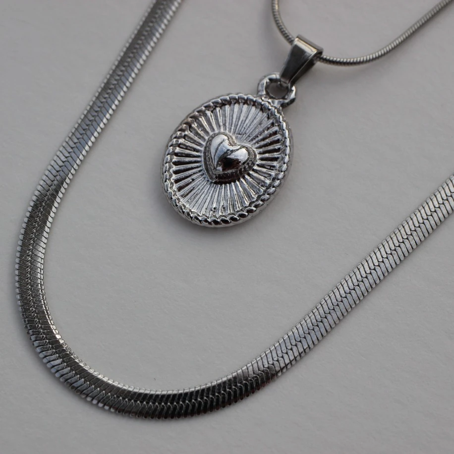 Bombe Kalp Plaka İtalyan Zincirli Kombin Kolye